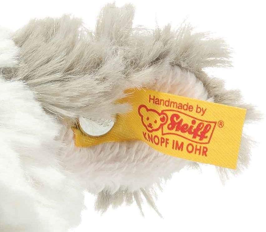 Steiff 073946 Original Plüschtier Lita Lamm, Soft Cuddly Friends Kuscheltier ca. 20 cm, Markenplüsch mit Knopf im Ohr, Schmusefreund für Babys von Geburt an, weiß-braungrau