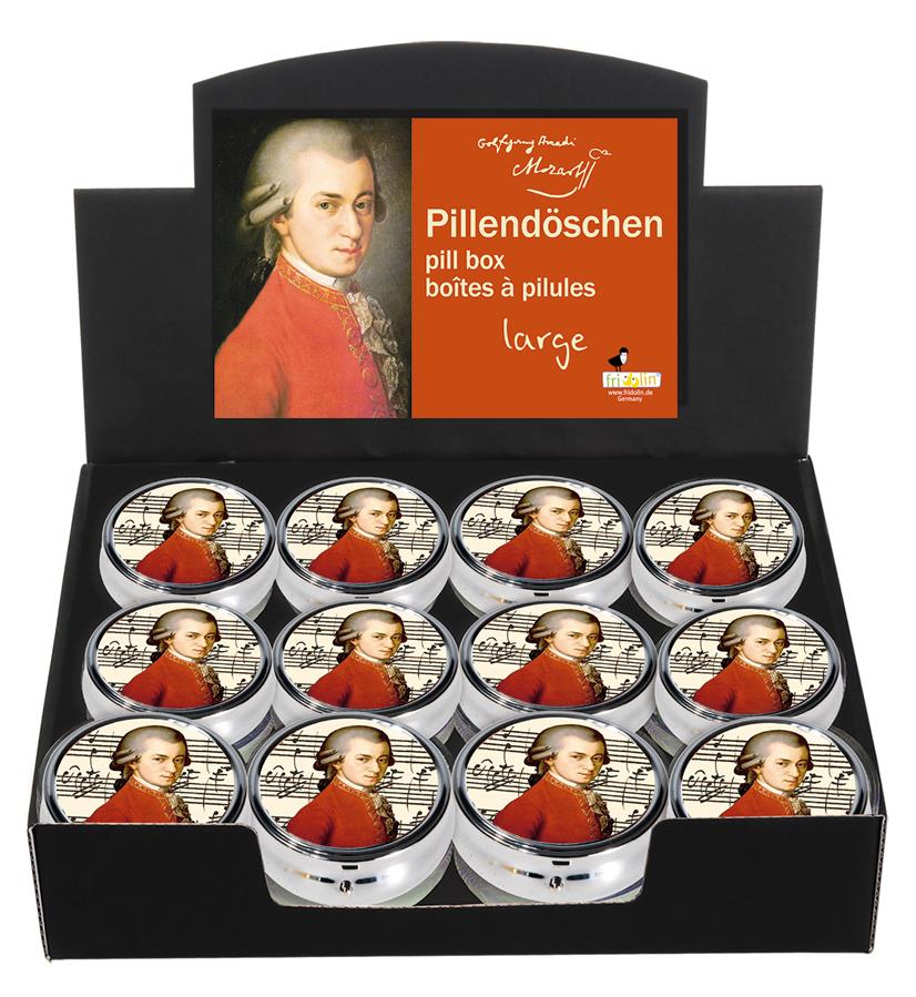 Fridolin  DISPLAY Pillendosen, Mozart, groß, rund, 24 Stk.  Nr. 19935