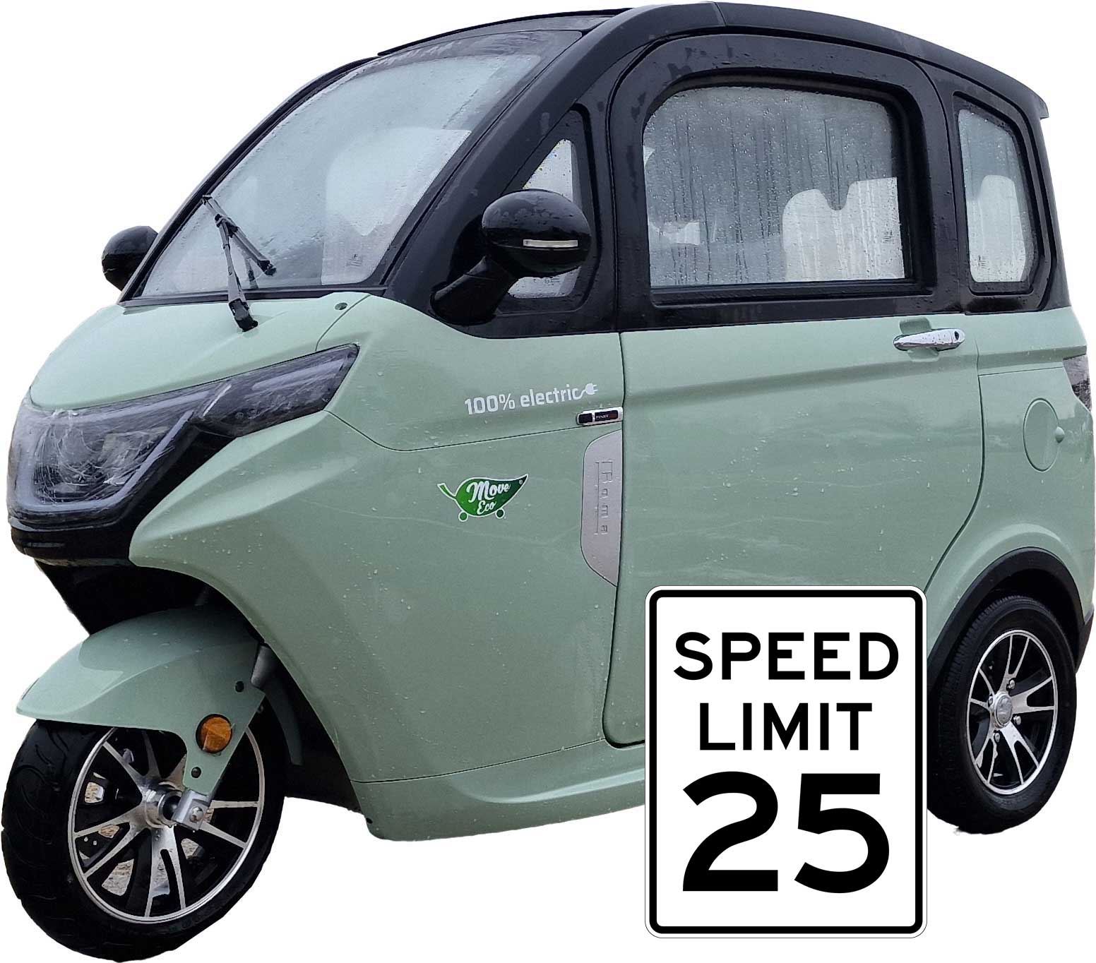 MoveEco MicroCar Kabinenroller 25km/h XR2E Mokick Version 2 Personen Grün-Schwarz 3 Jahre Gewährleistung Führerscheinfrei für die Generation 59+