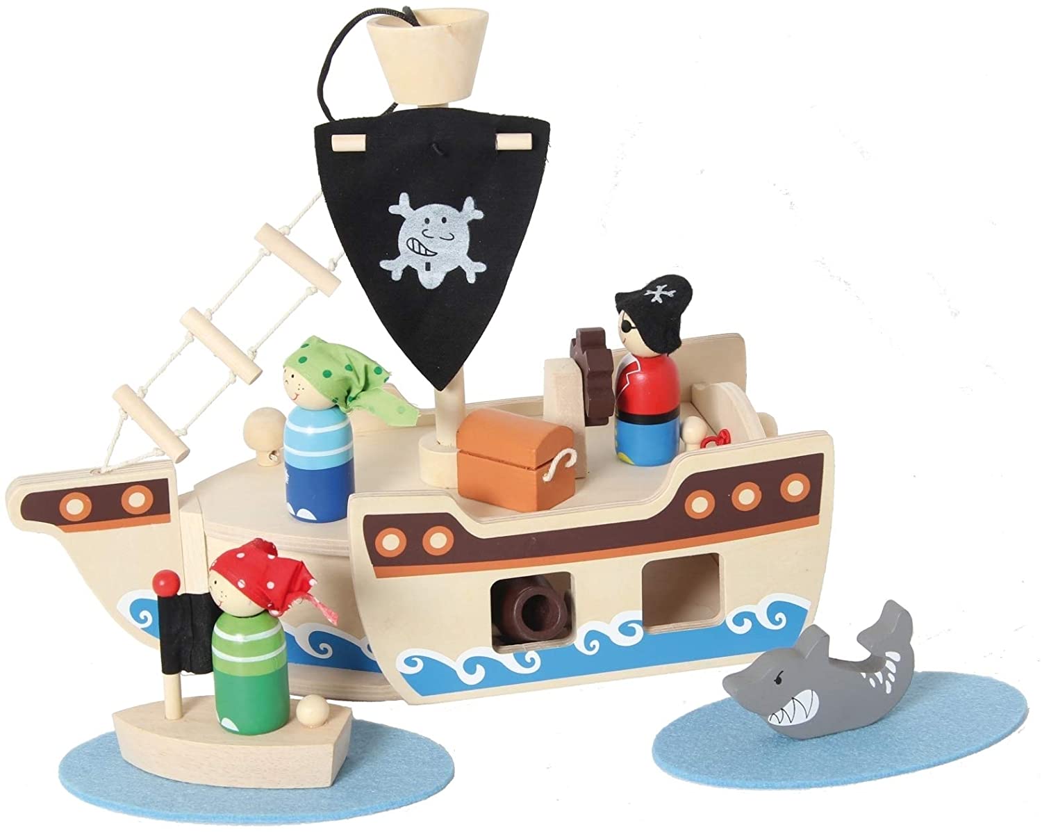 Inware 22740 - Piraten Schiff, 10-teilig, Holz, Spielset