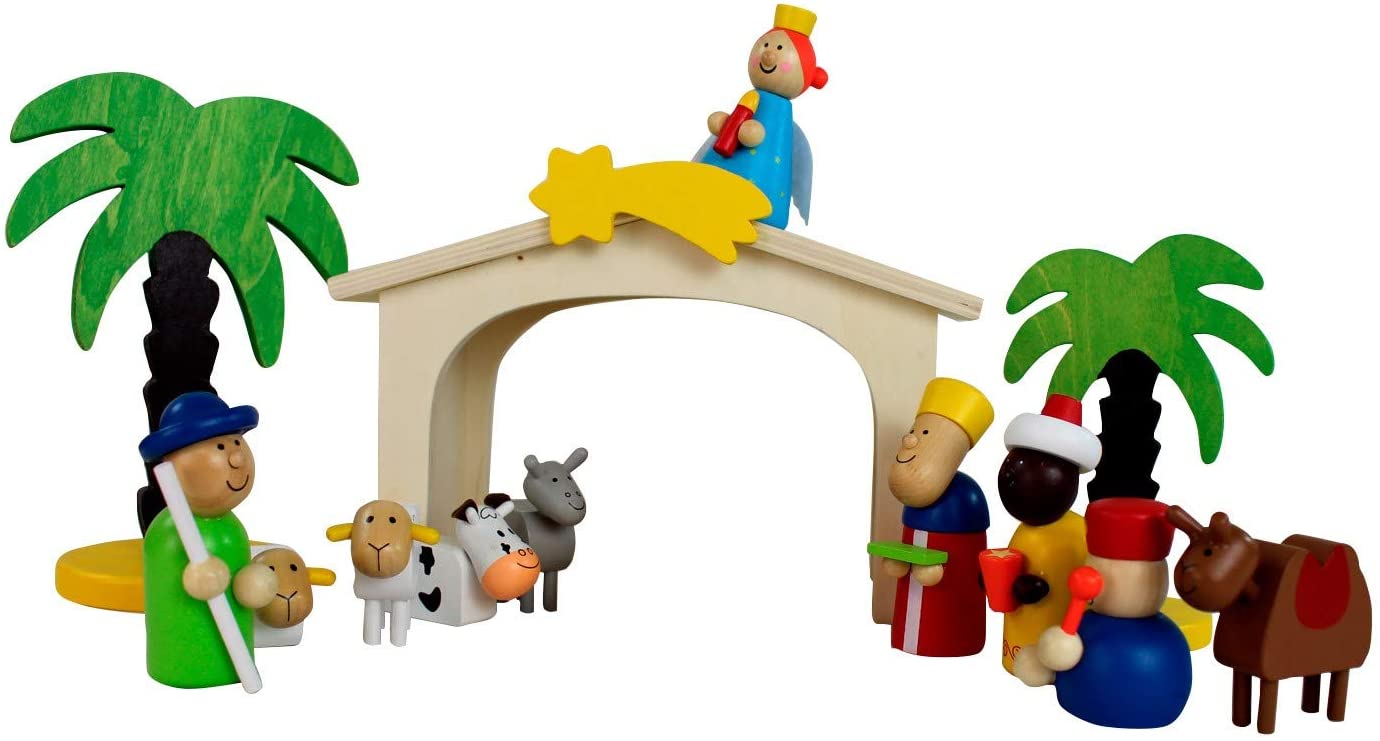 Inware 22094 - Weihnachtskrippe aus Holz In Geschenkverpackung 16 Teile