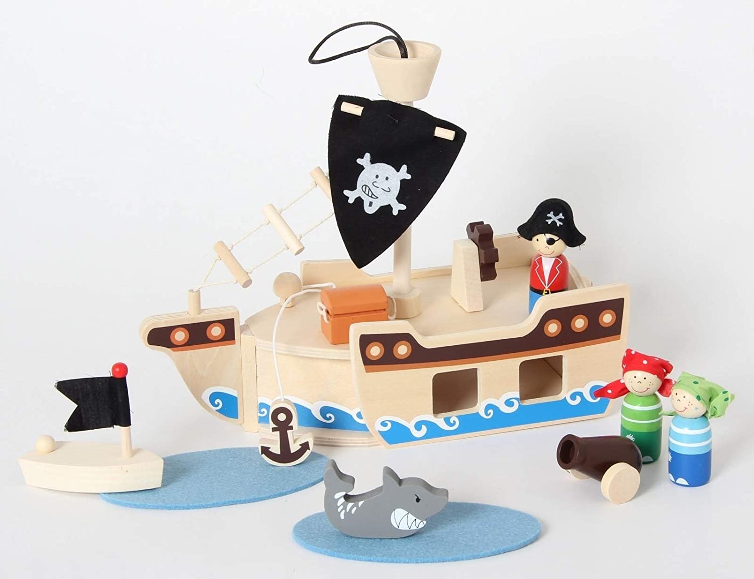 Inware 22740 - Piraten Schiff, 10-teilig, Holz, Spielset