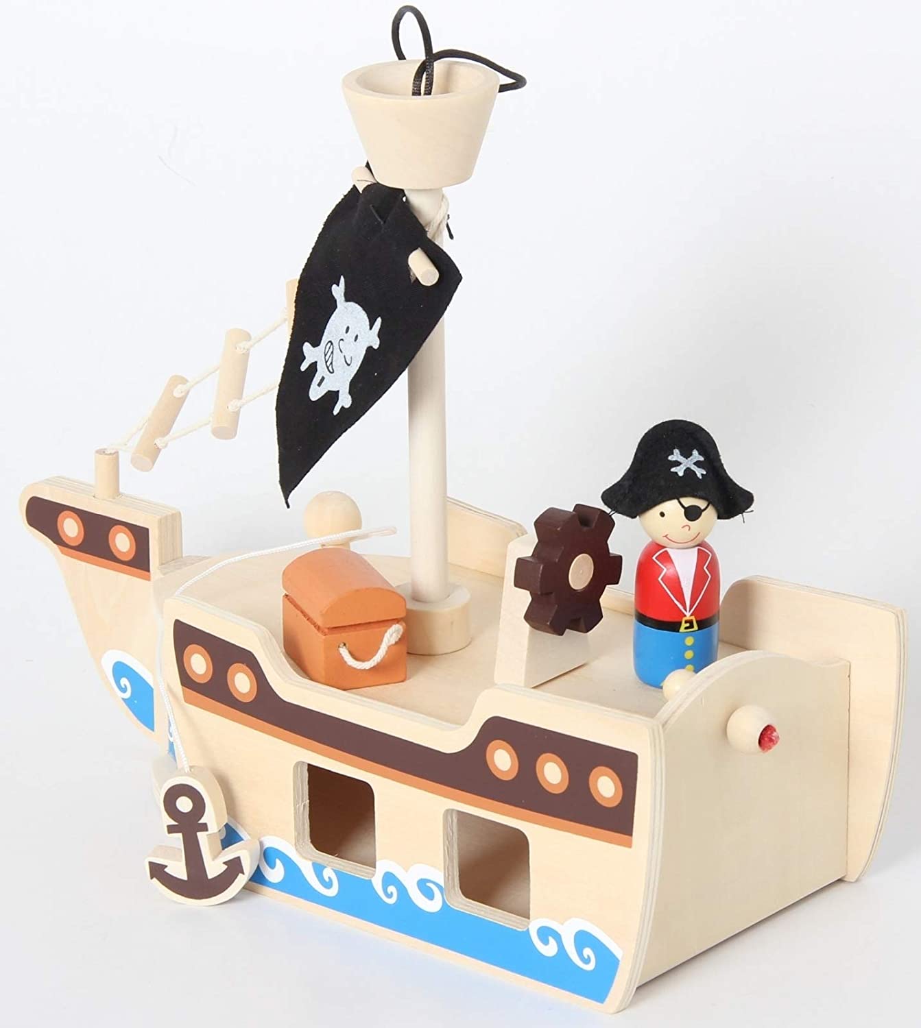 Inware 22740 - Piraten Schiff, 10-teilig, Holz, Spielset