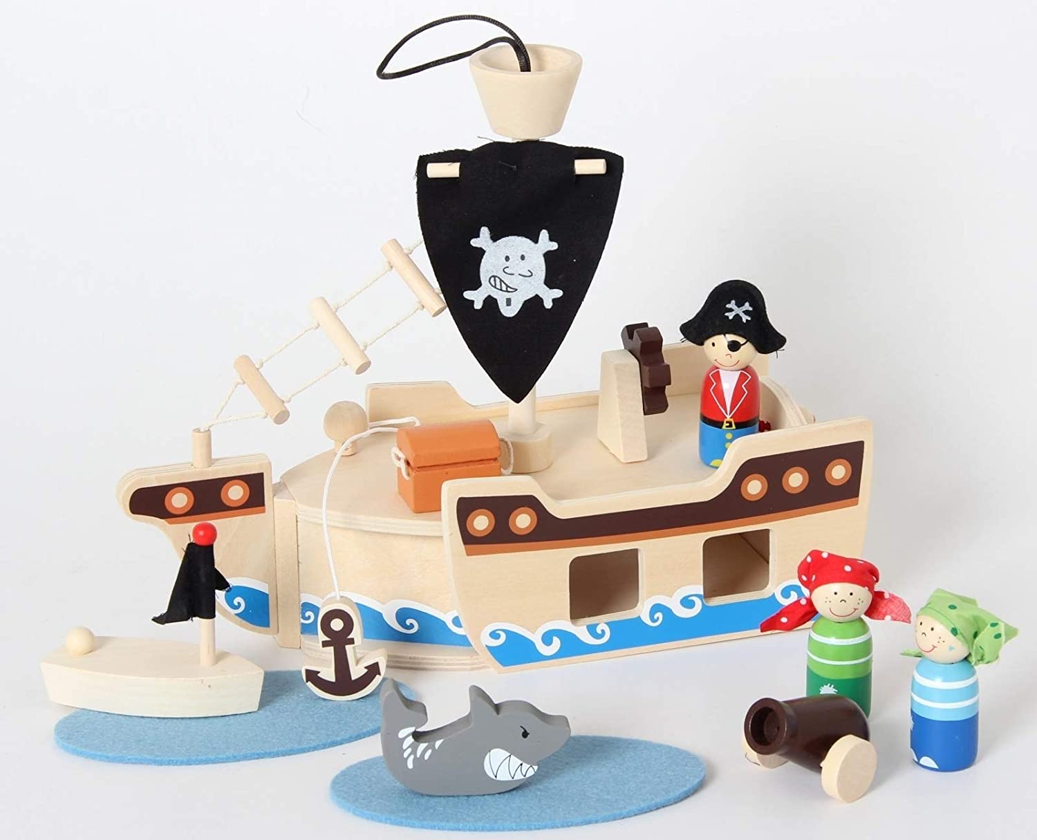 Inware 22740 - Piraten Schiff, 10-teilig, Holz, Spielset