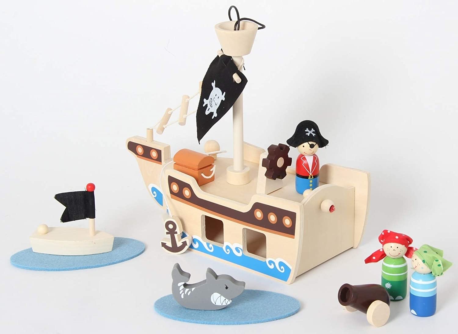 Inware 22740 - Piraten Schiff, 10-teilig, Holz, Spielset