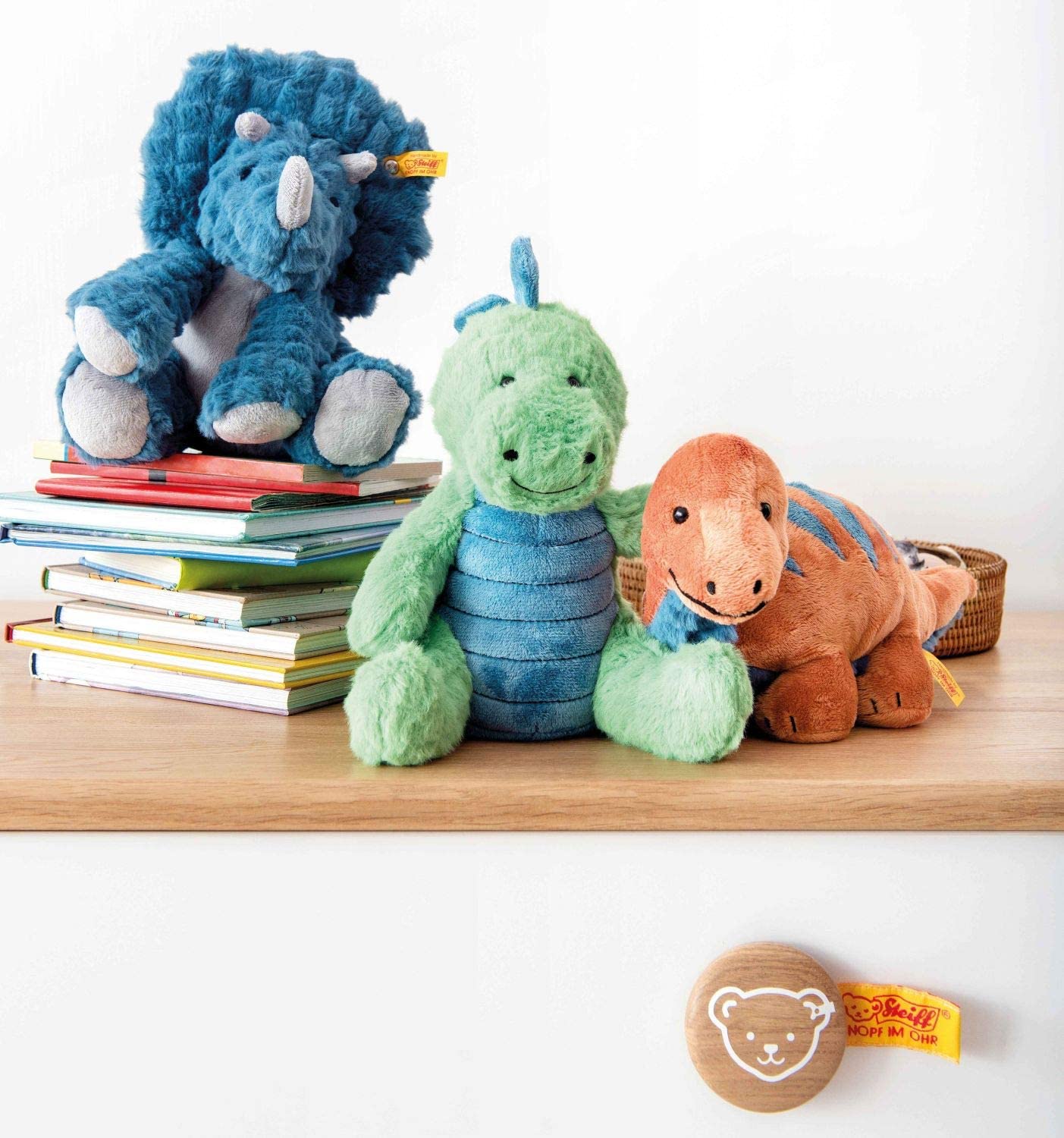 Steiff Raudi Drachenjunge - 17 cm - Kuscheltier für Kinder - Plüsch Drache stehend - weich & waschbar - grün / orange (015076)