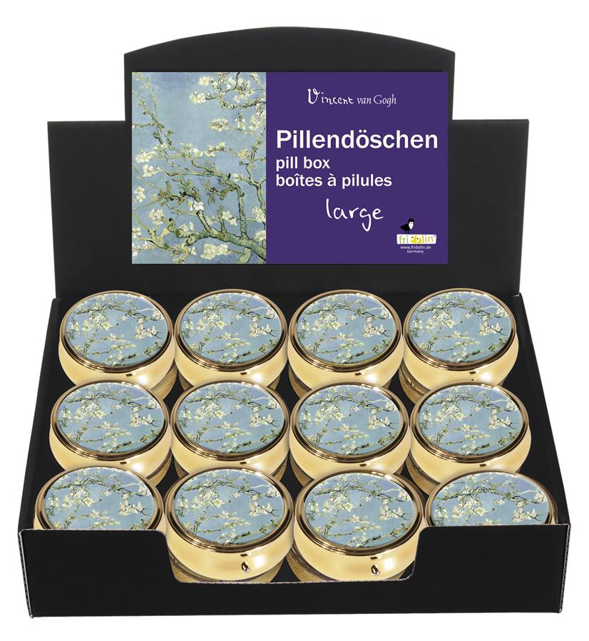 Fridolin  DISPLAY Pillendosen, groß, rund, Van Gogh, Mandelblüte 24 Stk. Nr. 19953