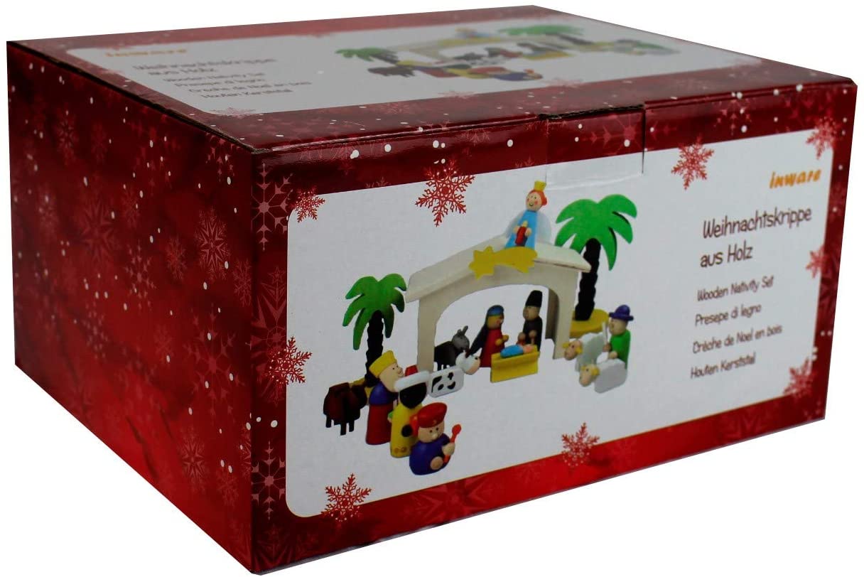 Inware 22094 - Weihnachtskrippe aus Holz In Geschenkverpackung 16 Teile